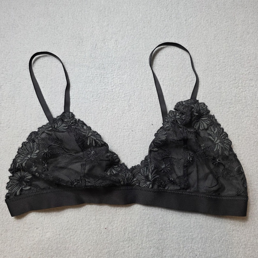 Aerie Bralette Medium Black Lace Wireless Unlined Floral Bra Adjustable‎